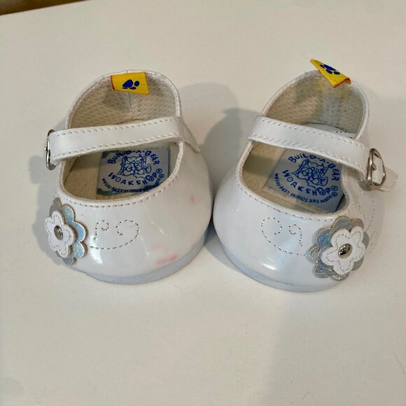 Build-A-Bear White Mary Jane Shoes‎ w/ Flowers – Patent Leather - Picture 2 of 8